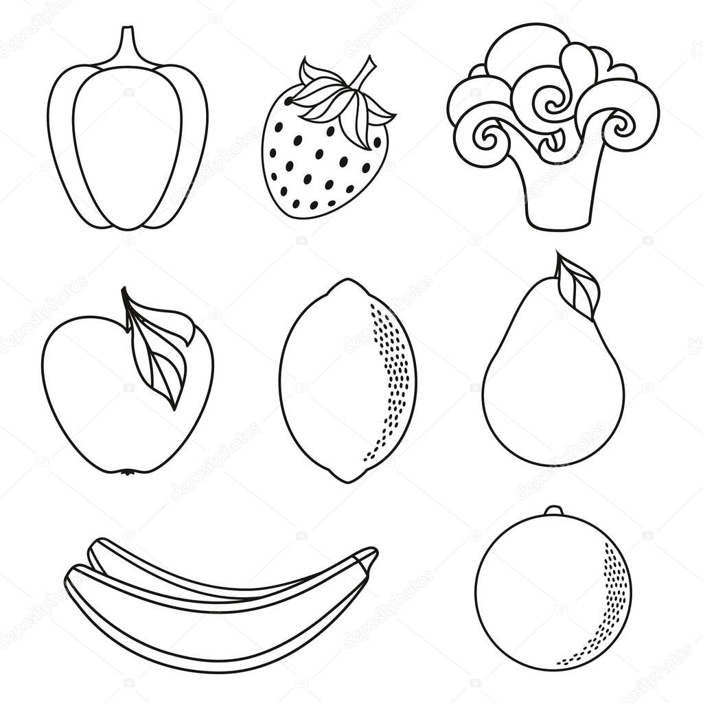 Dibujos: dibujo de frutas y verduras para colorear | Vector dibujo