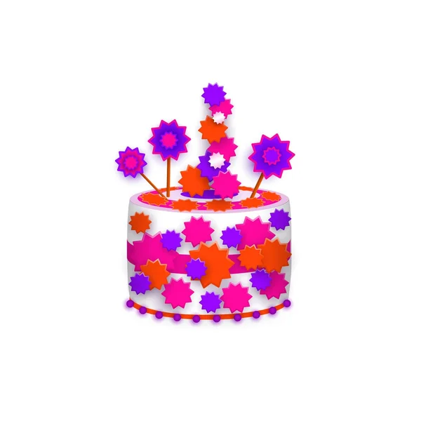 Doğum günü pastası yıldız ve krema ile dekore edilmiş — Stok Vektör