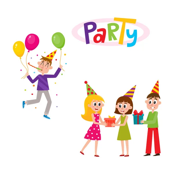 Векторний набір сцен вечірки на день народження — стоковий вектор