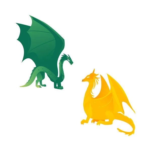 Couple of flying dragon fictional characters — Stock Vector