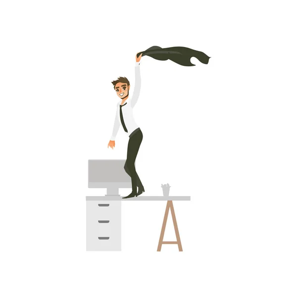 Вектор плоский офіс працівник чоловік танцює за столом — стоковий вектор