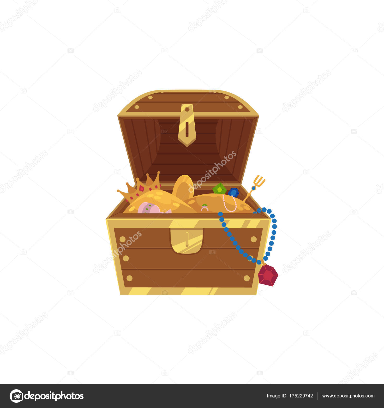 Baú de pirata com ouro e joias riqueza ilustração desenhada à mão isolada  em fundo branco