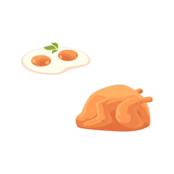 Vektor plochý kuřata vcelku, sázené vejce — Stockový vektor