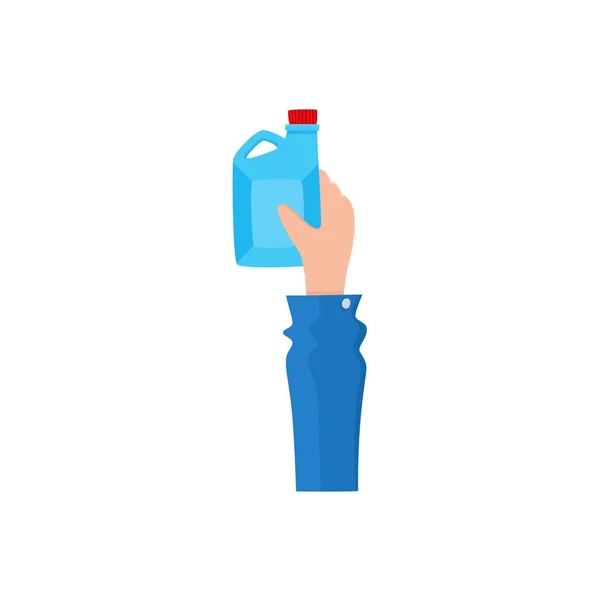 Platte pictogram van hand hebt oilcan, brandstoftank — Stockvector