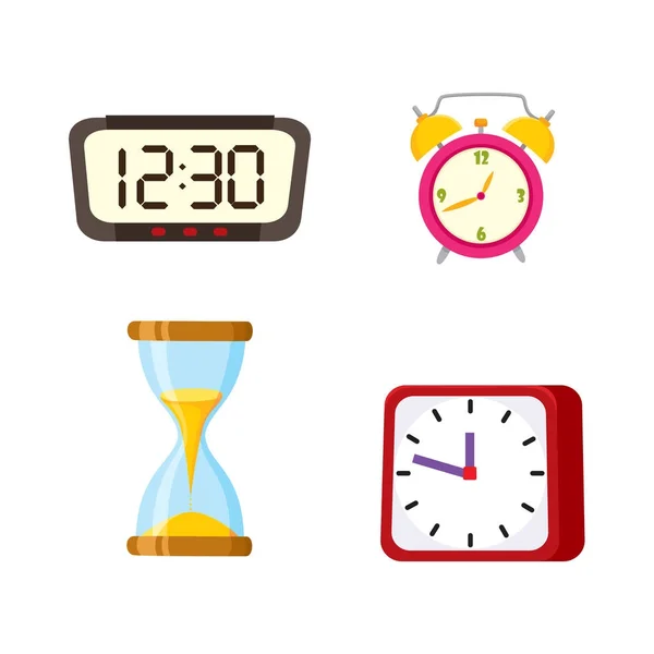 Vector flat clock types icon set isolated — Stock Vector