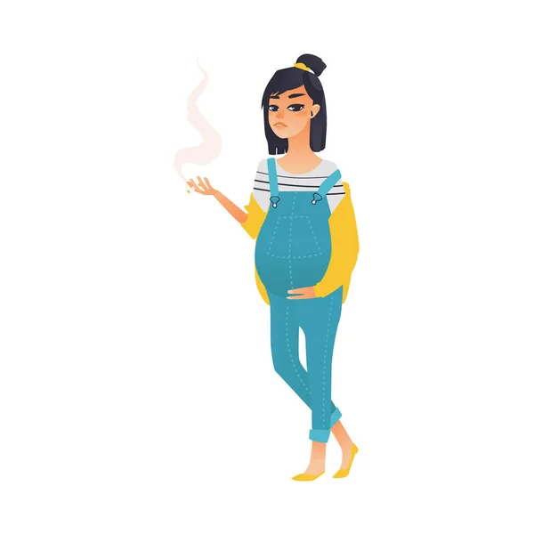 Ung vacker gravid kvinna röka en cigarett — Stock vektor