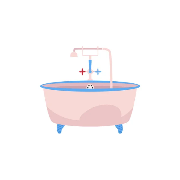 Side view clawfoot bathtub with faucet and douche — Stock Vector