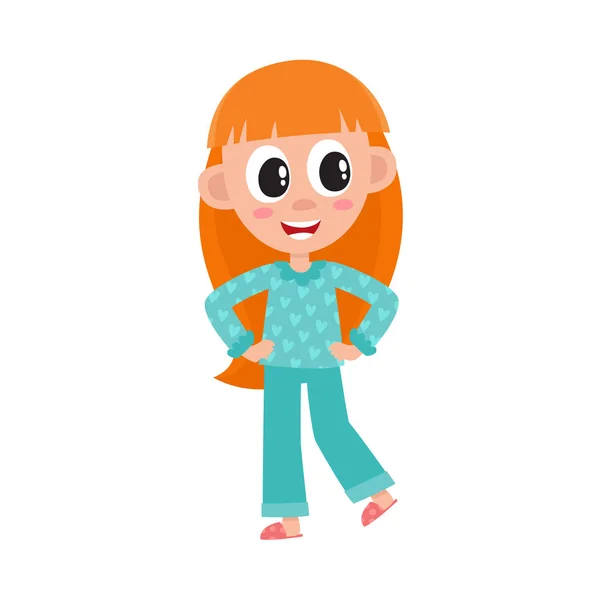 Векторная плоская девочка в смешной ночной рубашке, тапочки — стоковый вектор