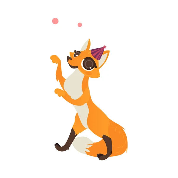 矢量平面卡通欢快的狐狸性格舞蹈 — 图库矢量图片