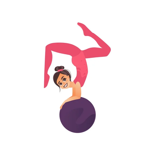 Gymnastka, acrobat holka dělá stojka na velký míč — Stockový vektor