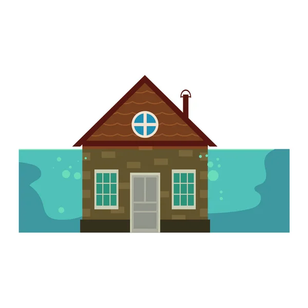 Cottage house under water, flood insurance icon — Stock Vector