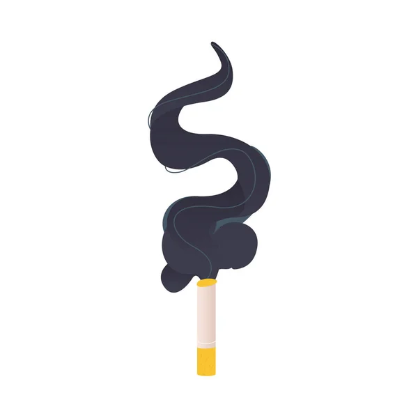 Burning cigarette with big cloud of black smoke — Stock Vector
