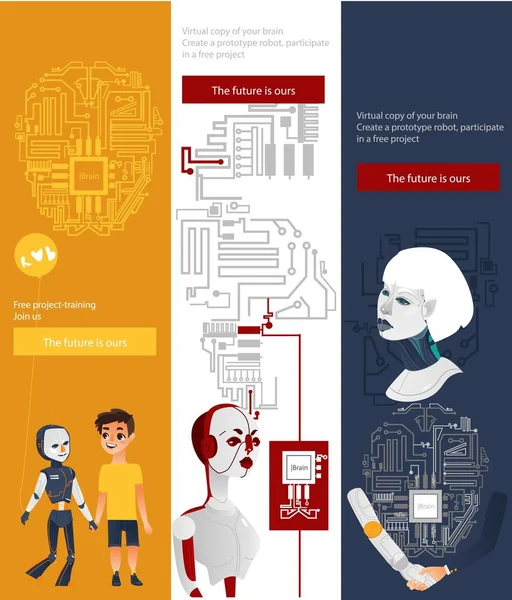 Vector futurista robots infografías, banners conjunto — Archivo Imágenes Vectoriales