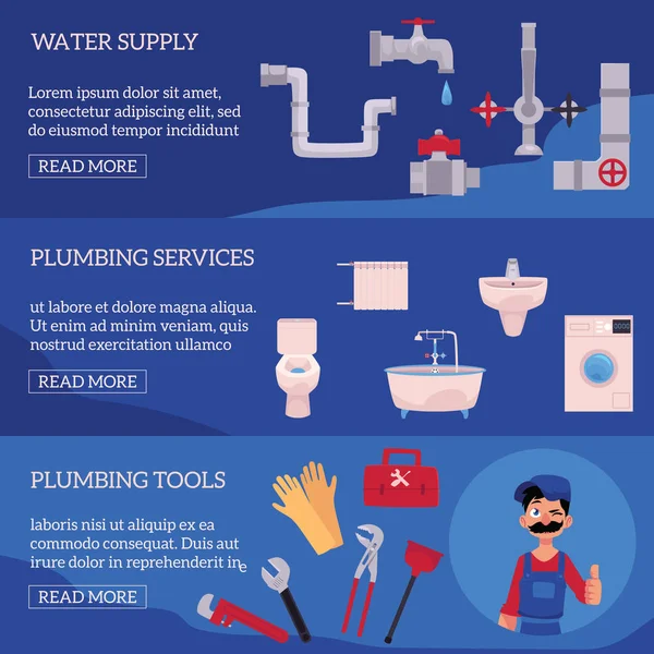 Vektor vízvezeték-szerelő koncepció infographic plakátok készlet — Stock Vector