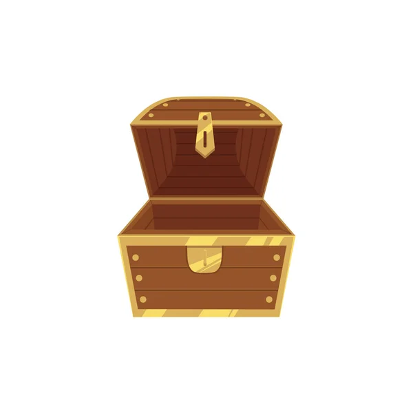 Άνοιγμα κενό ξύλινο πειρατικό σεντούκι του θησαυρού — Διανυσματικό Αρχείο