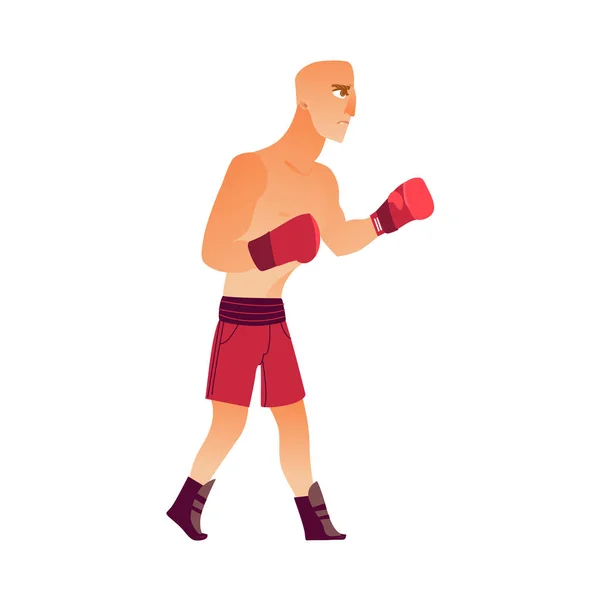 年轻, 秃头白种男性拳击手在拳击手套 — 图库矢量图片