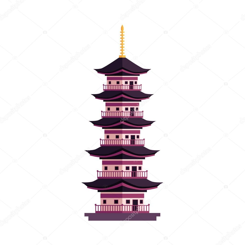 Vector flat cartoon style japan symbols concept. Elegant oriental ancient national traditional building - pagoda icon. Isolated illustration on a white background.