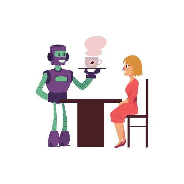 お茶トレイを保持ウェイターとして働くロボット — ストックベクタ