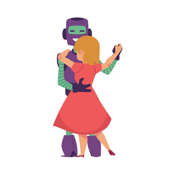Artificiell intelligens, robot dansar med kvinna — Stock vektor