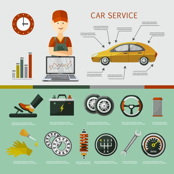 Vektor plochý auto service infografika plakát sada — Stockový vektor