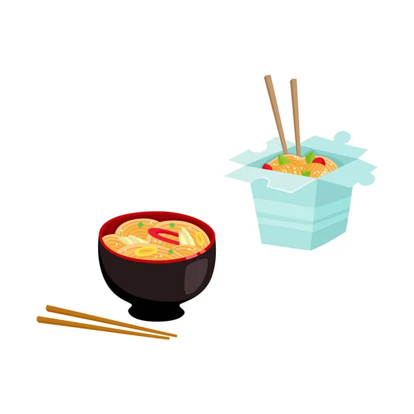 ベクトル フラット アジアうどん麺アイコン セット — ストックベクタ