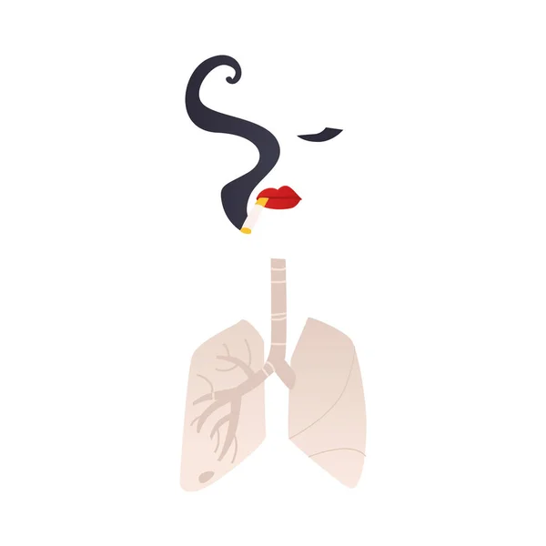 Femme stylisée fumant une cigarette et ses poumons — Image vectorielle
