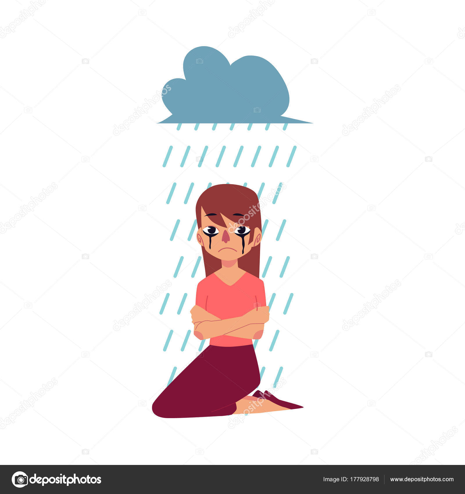 Grief, depression - woman sitting under rain cloud Stock Vector Image ...