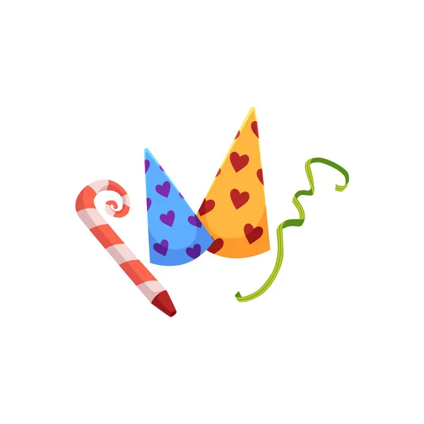 Шляпа на день рождения, праздничный рог и конфетти — стоковый вектор