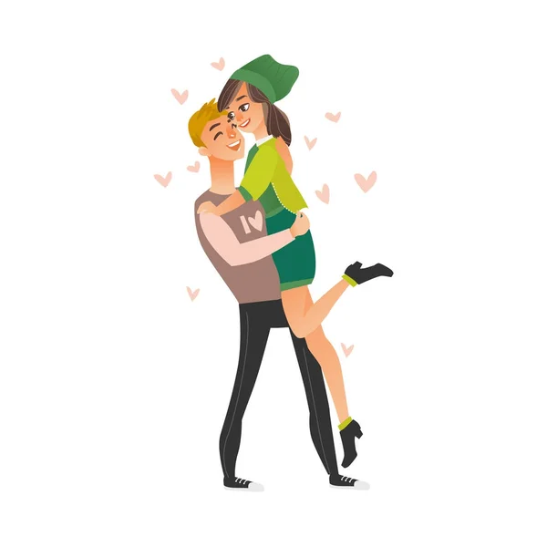 Ευτυχισμένος νέος αγκάλιασμα, αγαπώντας hipster ζευγάρι — Διανυσματικό Αρχείο