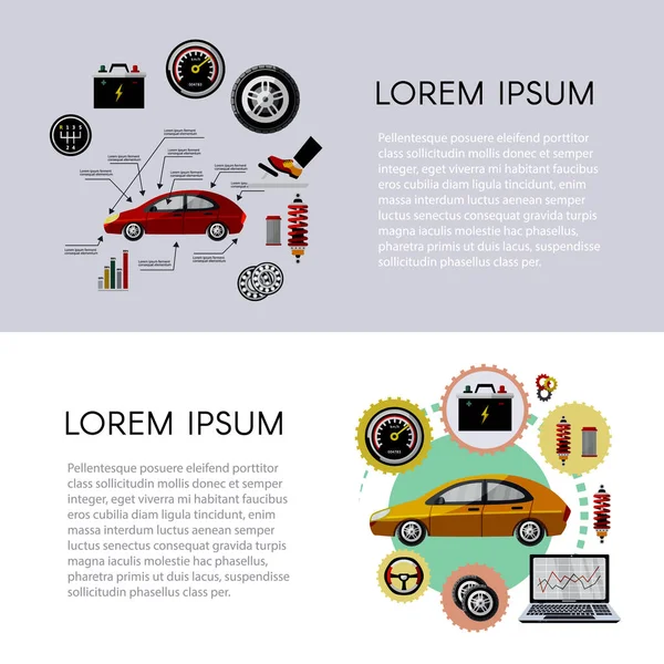 Vektör düz araba servisi Infographic poster seti — Stok Vektör