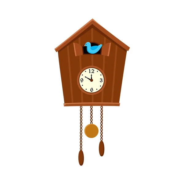 Traditional retro cuckoo clock hanging on the wall — Stock Vector