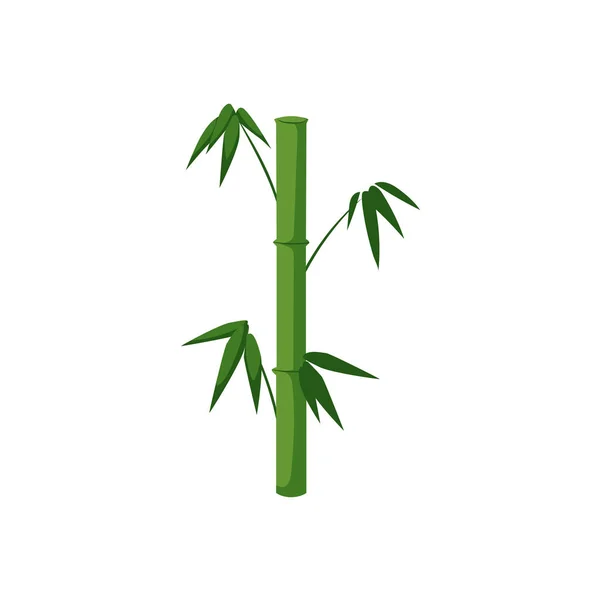 Vettore piatto fumetto gambo di bambù con icona foglie — Vettoriale Stock