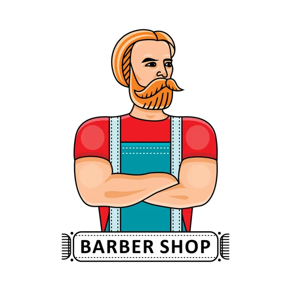 Logotipo de barbearia com belo barbeiro hipster —  Vetores de Stock