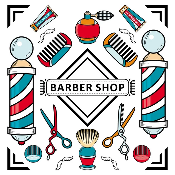 Vetor plana barbearia cartaz com ícone de ferramentas — Vetor de Stock