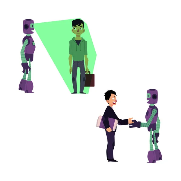 Vector robots planos personas escenas de interacción conjunto — Vector de stock