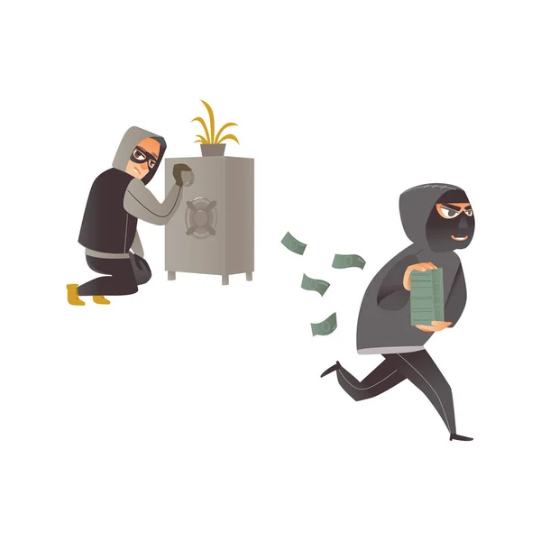 Vector de dibujos animados ladrones escenas conjunto — Vector de stock