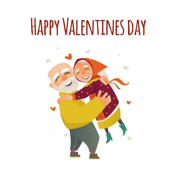 Valentine greeting card with hugging elder couple — Stock Vector
