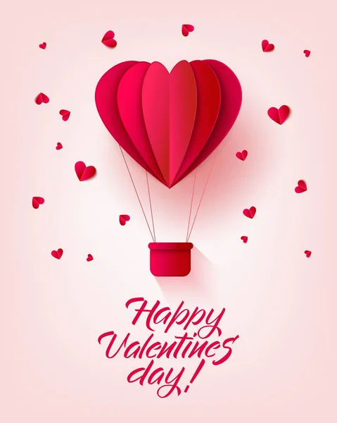 Vector happy valentines day hot air heart balloon — Stock Vector