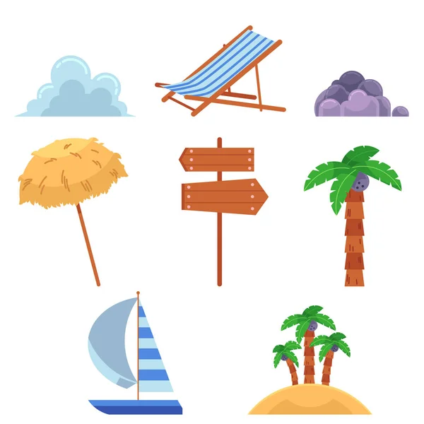 Set von flachen Stil Sommerurlaub Elemente, Symbole — Stockvektor