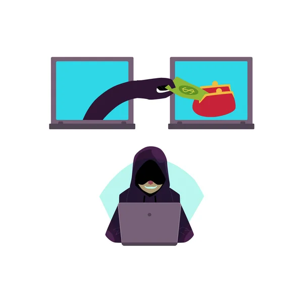 Vektor lapos hacker ellopja a pénzt készlet — Stock Vector