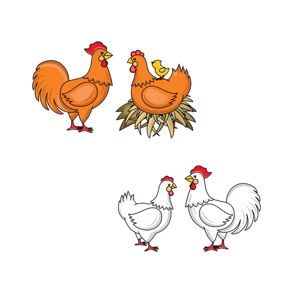 Vector flat hand drawn rooster, chicken set — Stock Vector