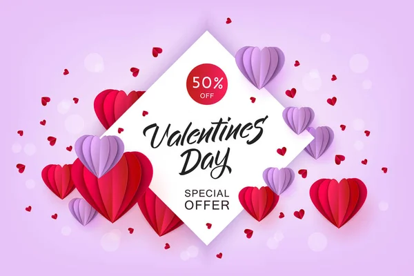 Vector valentines day sale paper origami heart — Stock Vector