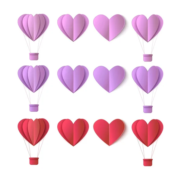 Vetor valentines origami conjunto de símbolos do coração — Vetor de Stock