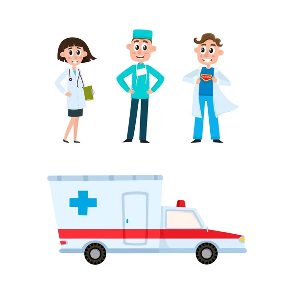 Sykepleierens flate ambulansebil til sykepleier – stockvektor