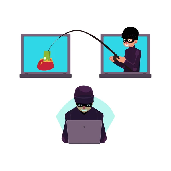 Vector plana hacker robar dinero conjunto — Vector de stock