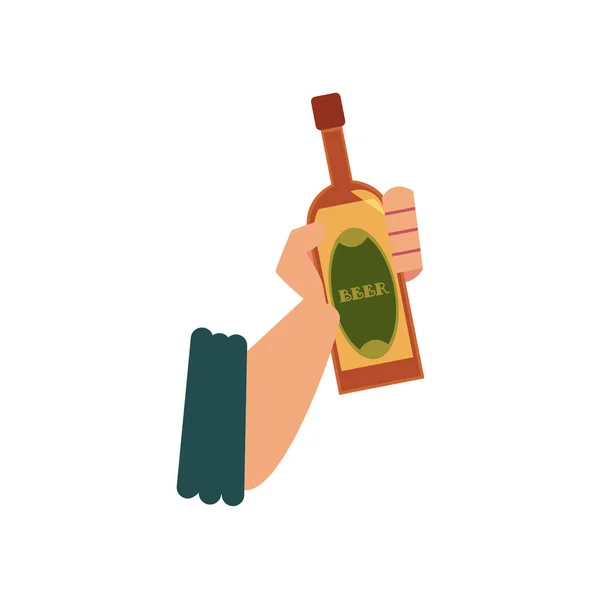 Ikona stylu płaski z męskiej ręki trzymającej butelki piwa — Wektor stockowy