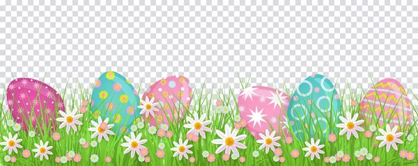 Bemalte Eier in Frühlingsblumen, Osterdekoration — Stockvektor