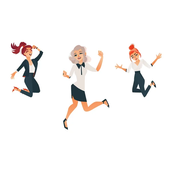 Vector plana mujer de negocios bailando, juego de saltos — Vector de stock