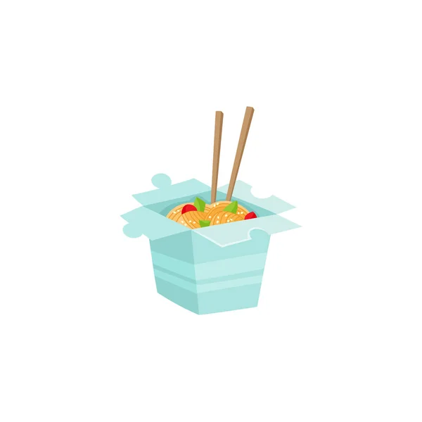 Chinese, Japanese noodle in box with chopsticks — Stock Vector