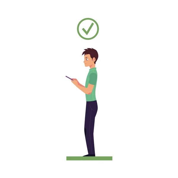Angle de tête correct vecteur à l'aide du smartphone — Image vectorielle